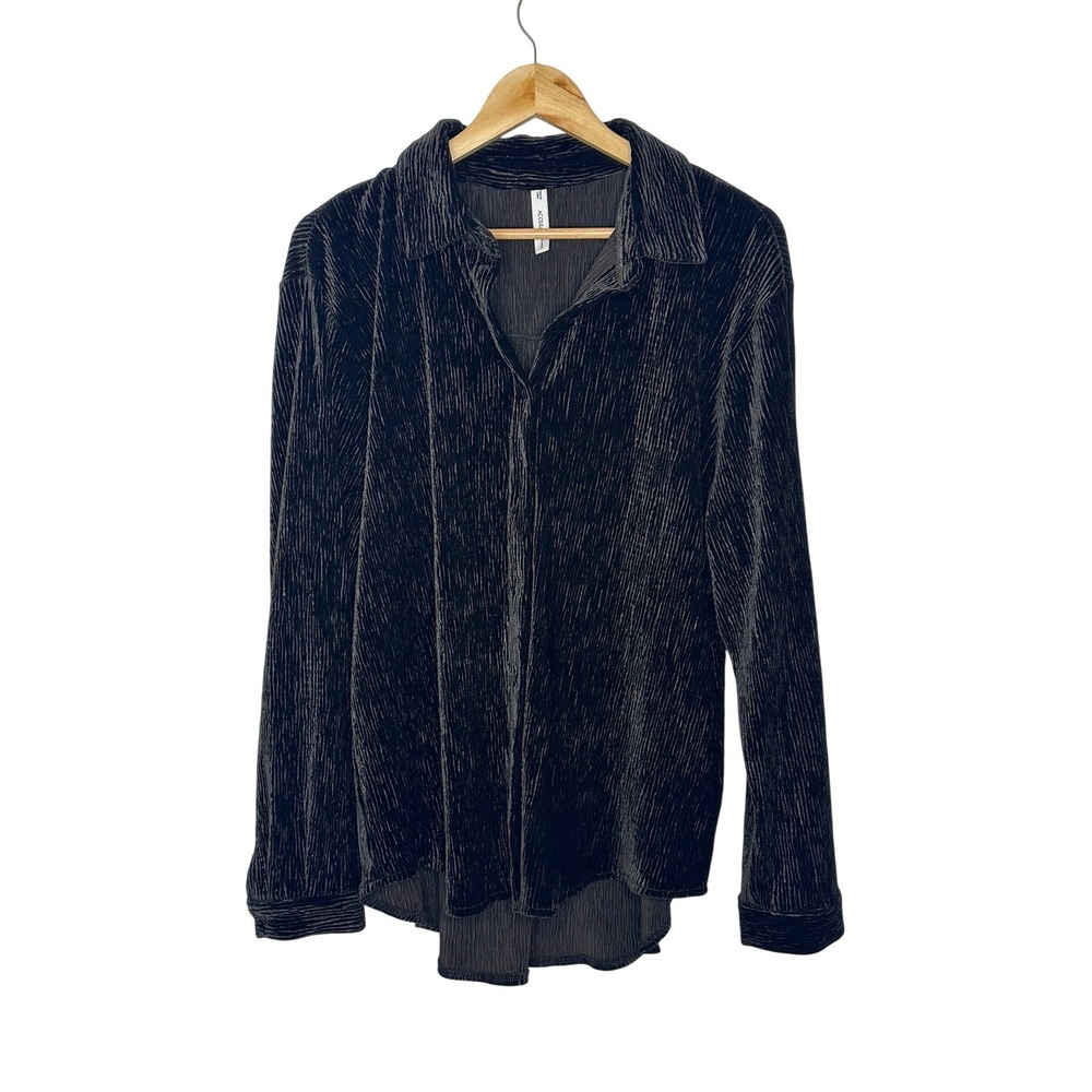 ACOS&A Black Velvet Ribbed Long Sleeve Button Up Shirt Top XL‎